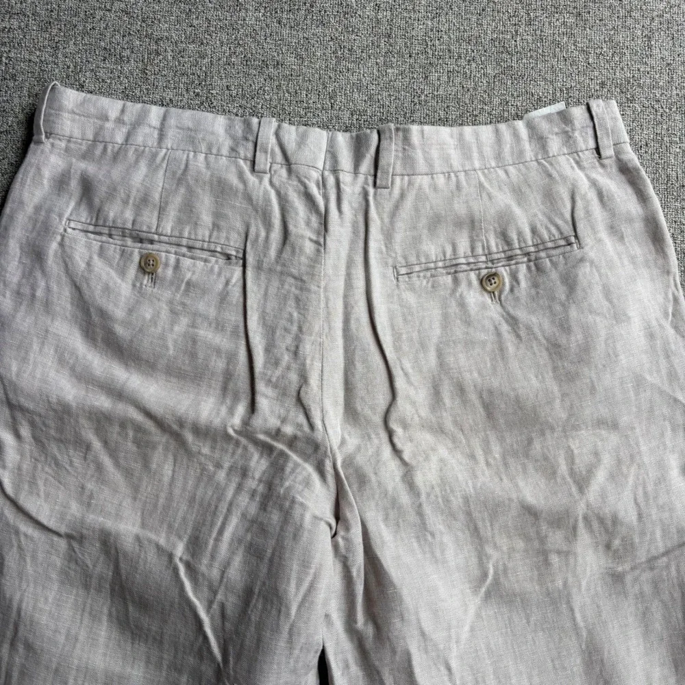 Perry Ellis Pants Mens 34x30 Linen Blend Beige Flat Front Straight Leg